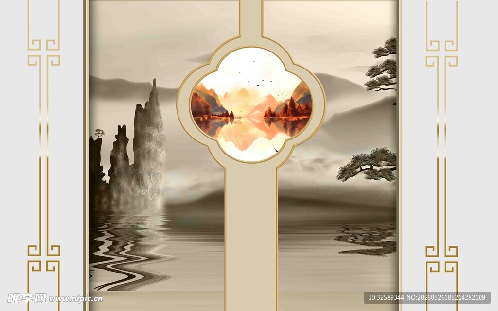 中式古典圆形装饰画意境美