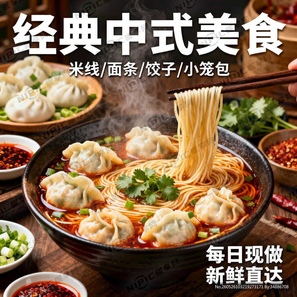 米线、面条、饺子、小笼包海报