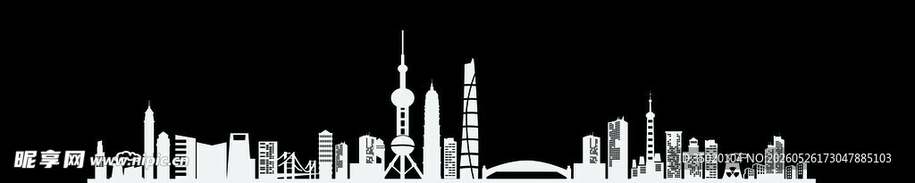 城市天际线黑白剪影