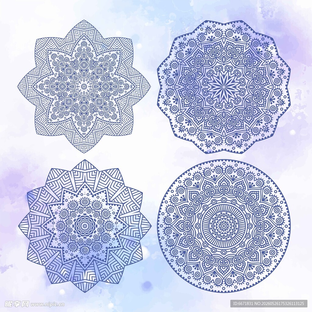 梦幻蓝色曼陀罗花纹图案
