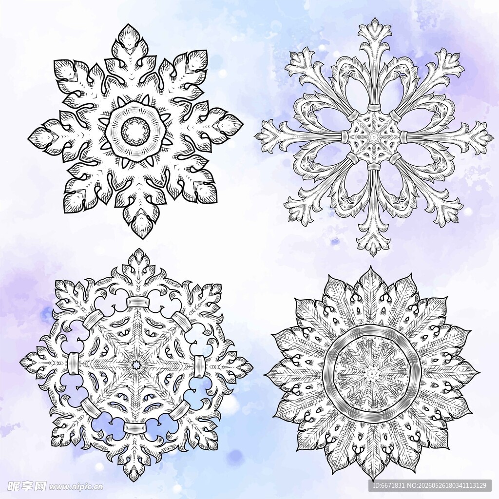 精美手绘雪花图案设计