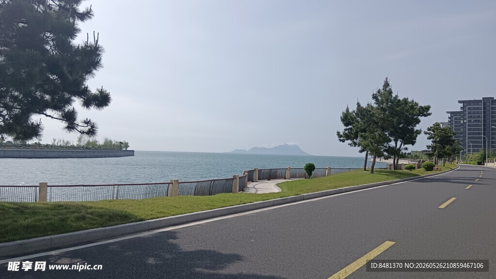 城市公路旁的开阔湖景
