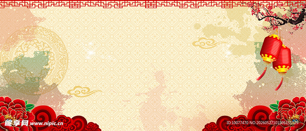 中式喜庆花卉灯笼背景图