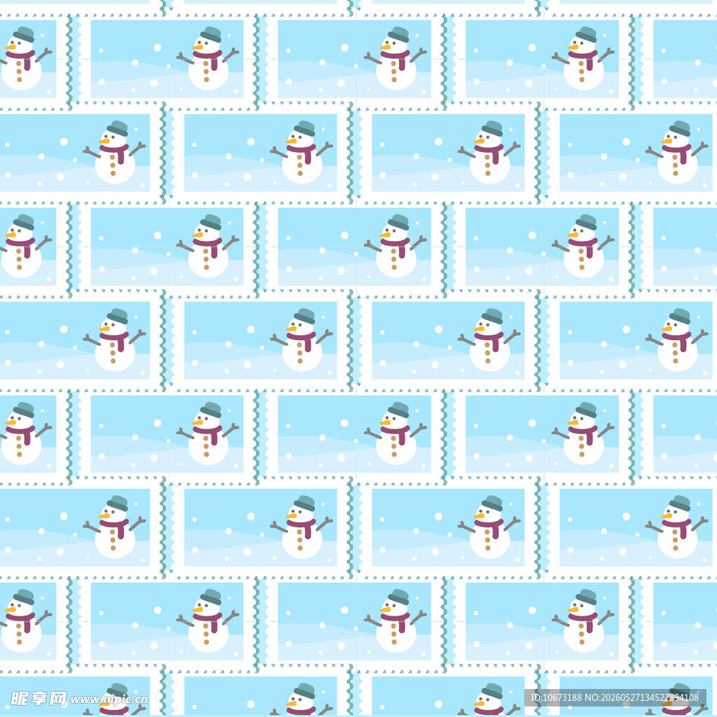 蓝色雪人图案无缝背景图