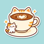 猫咪与爱心咖啡杯贴纸