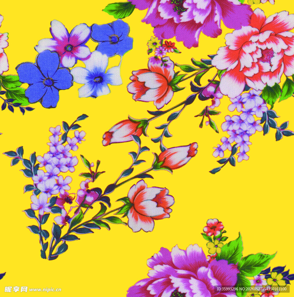 黄色底花卉图案精美印花