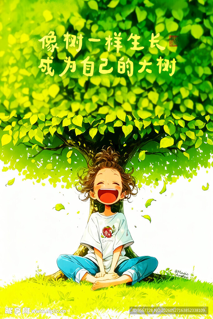 树下孩童畅享惬意时光