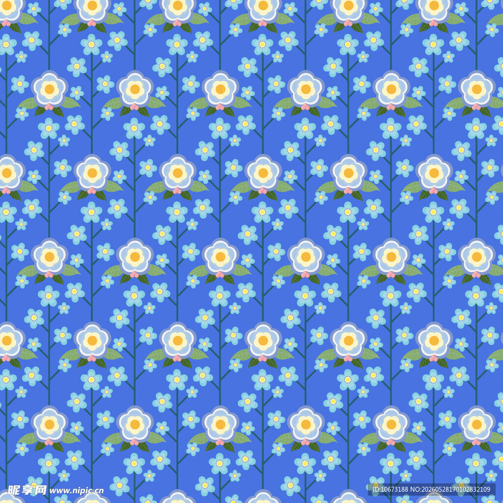 蓝色背景小花图案