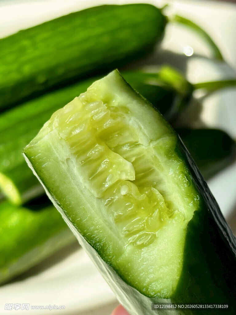 新鲜切开的翠绿黄瓜