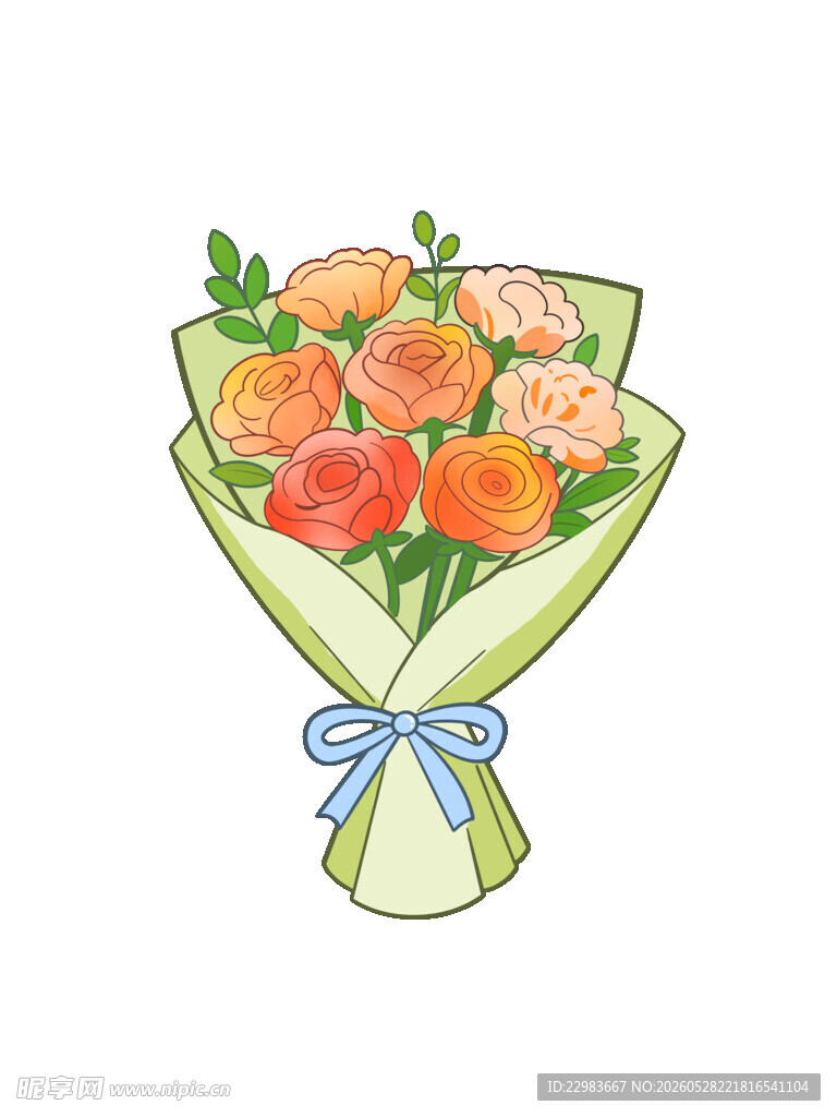 卡通手绘玫瑰花花束插画