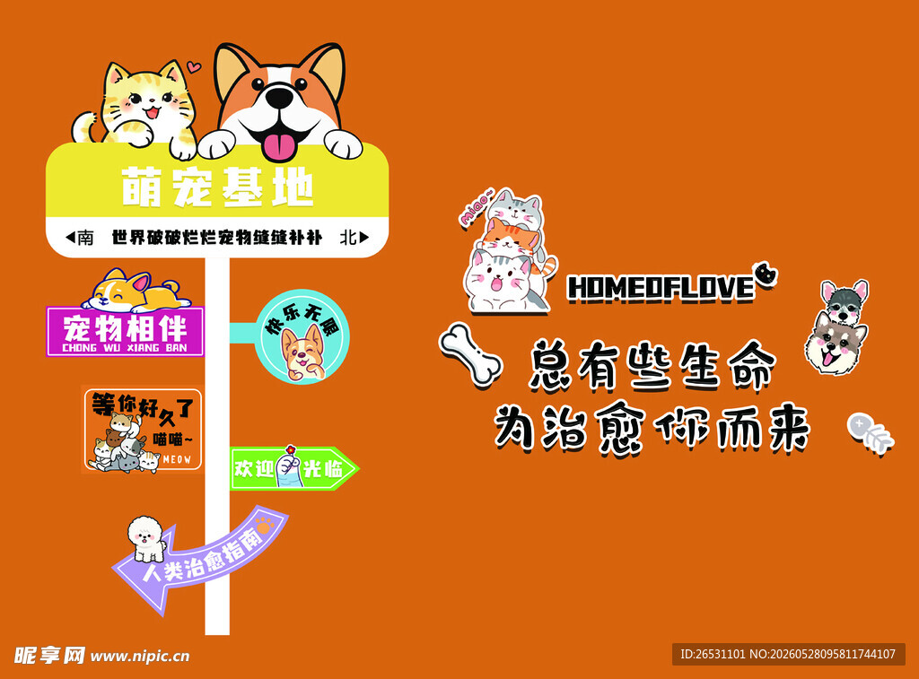萌宠基地  宠物导视牌  卡通