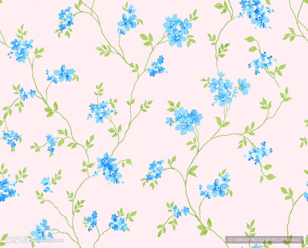 淡粉底蓝色小花花卉图案