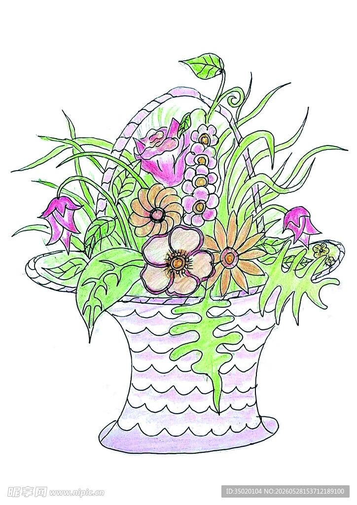 花篮中的萌趣小熊与鲜花