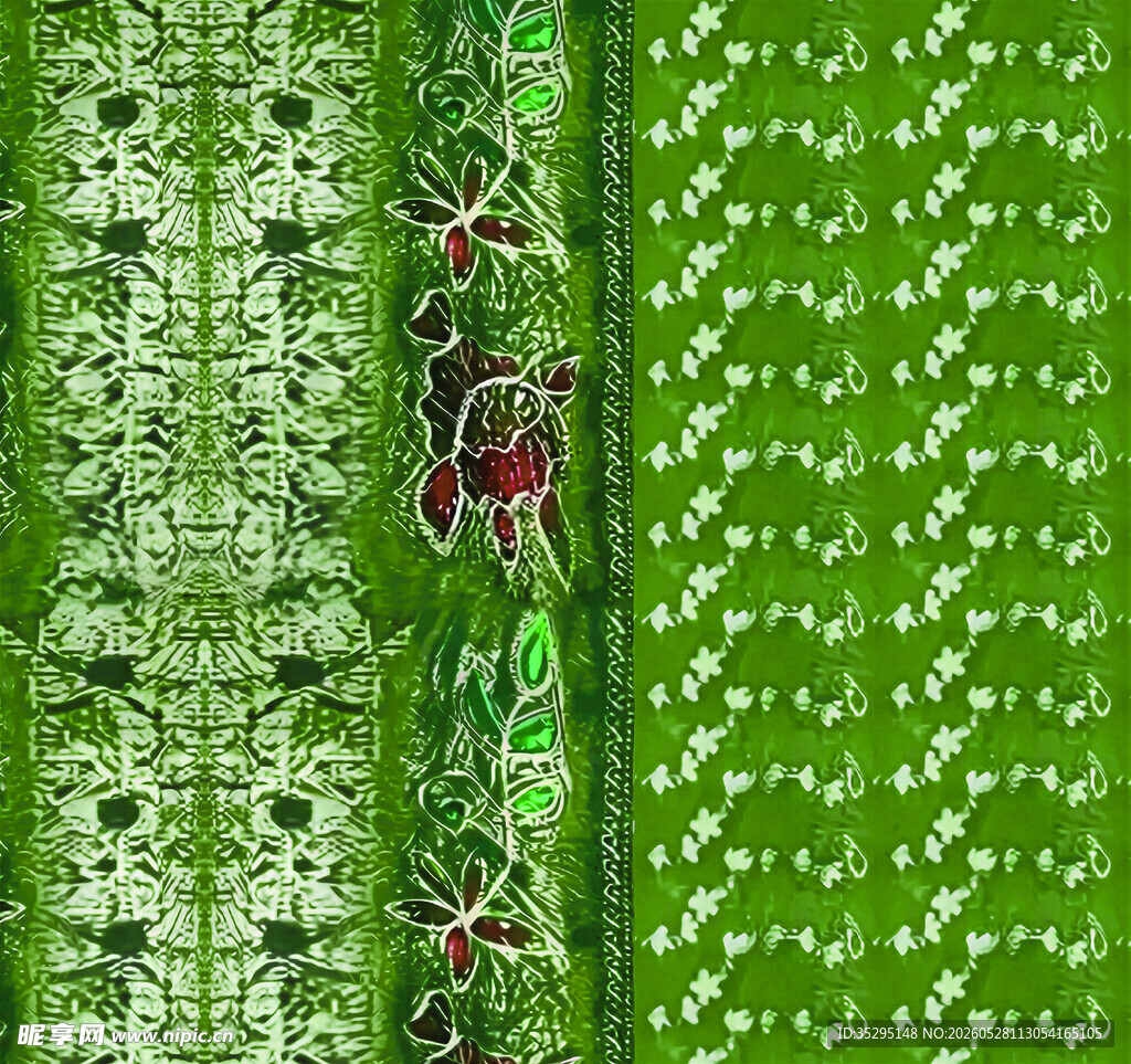 绿色刺绣风花纹图案设计