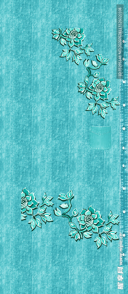 蓝色背景上的精致花卉图案