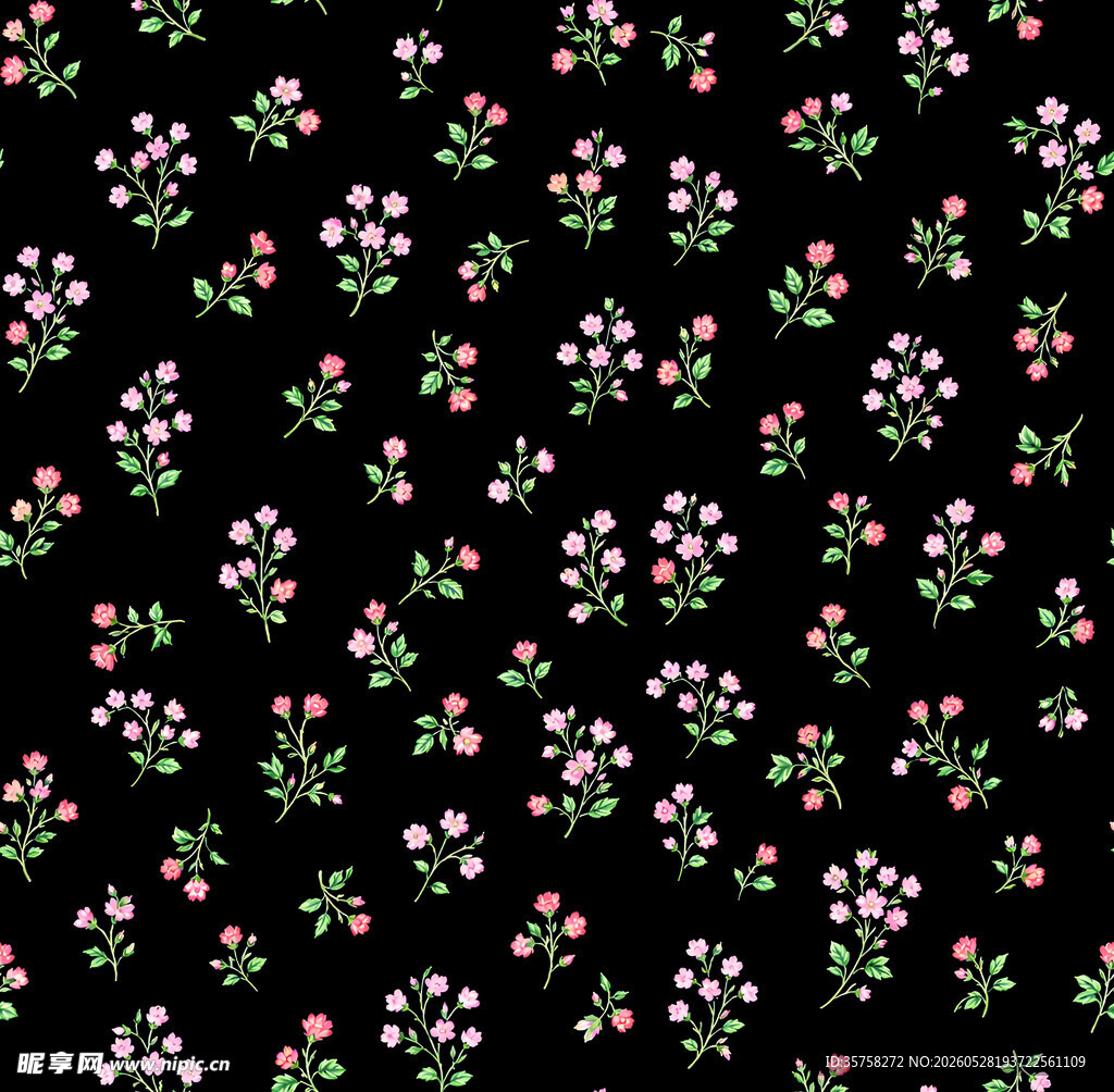 黑色底小碎花图案
