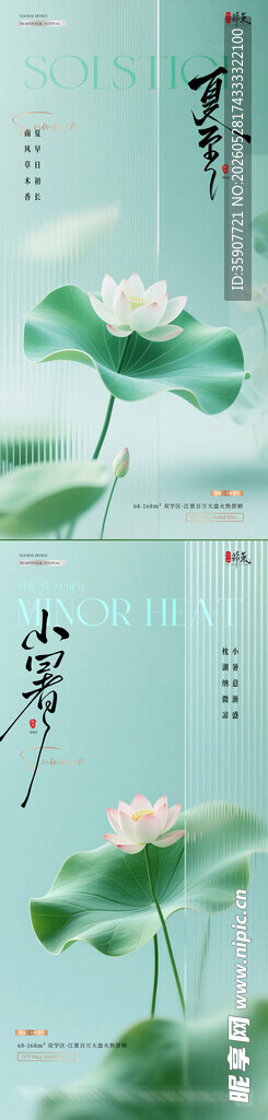 地产夏至小暑荷花意境海报