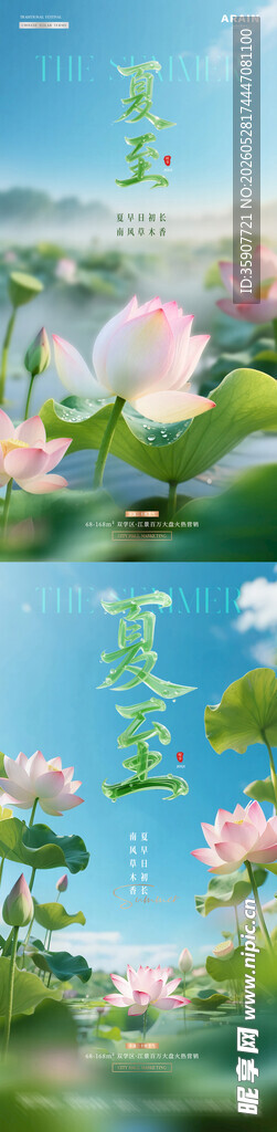 地产夏至荷花风景海报
