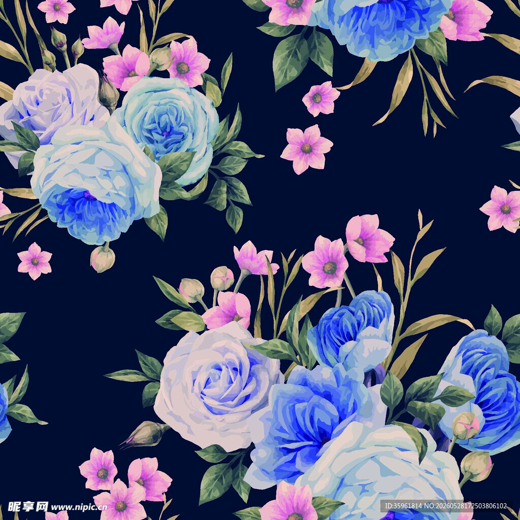 深蓝底花卉图案精美设计