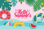 你好夏天夏日元素插画