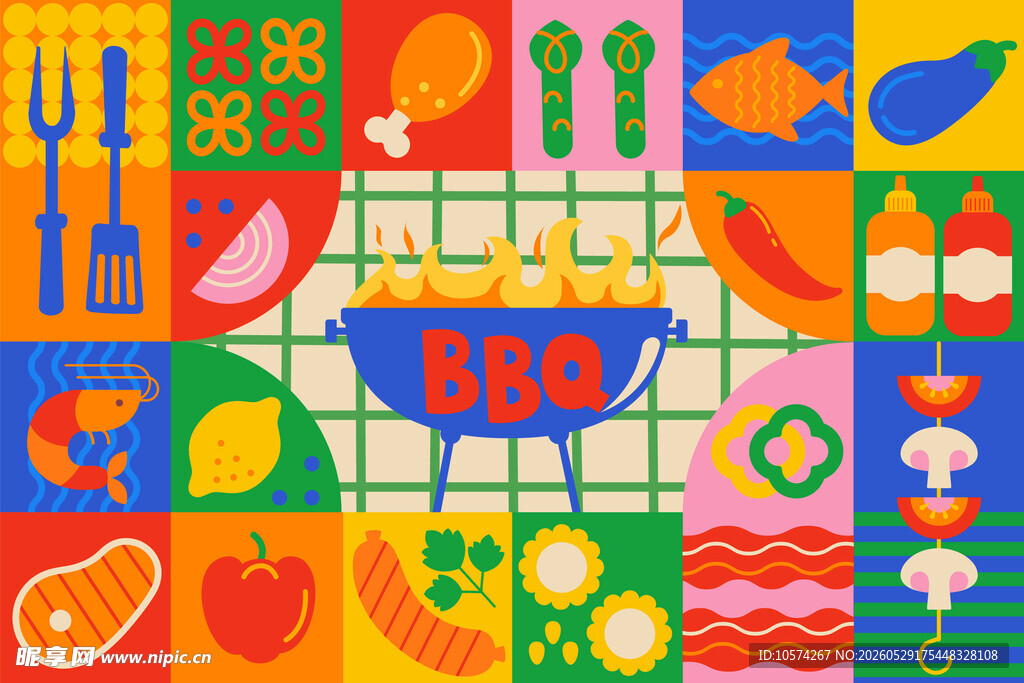 多彩美食插画图案设计