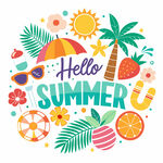 你好夏天夏日元素插画