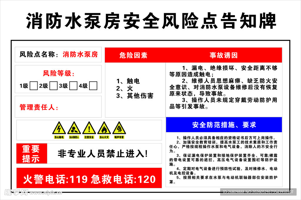 消防水泵房安全风险告知牌