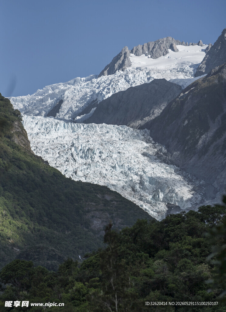 壮丽雪山与葱郁山林景观