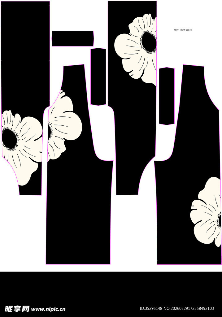 黑白花朵酒瓶插画图案