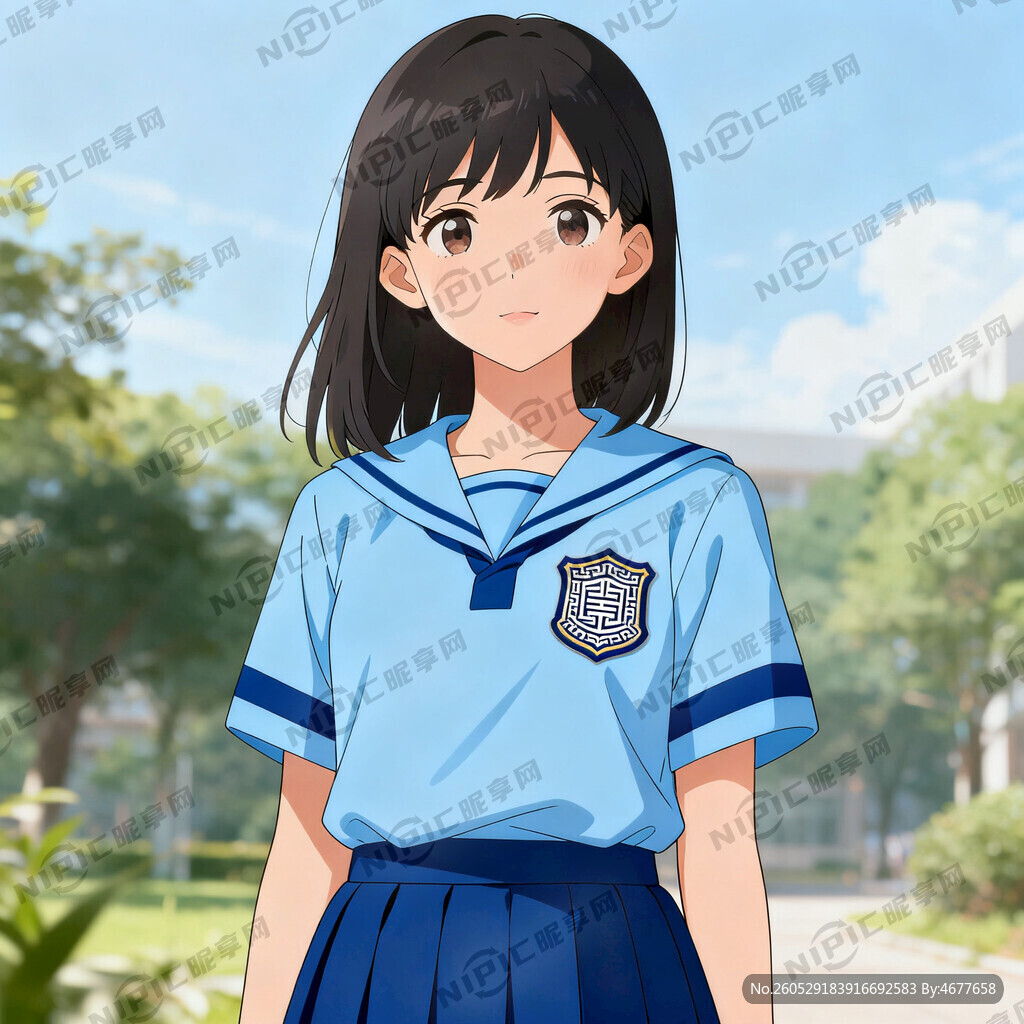 动漫女中学生 浅蓝色上衣
