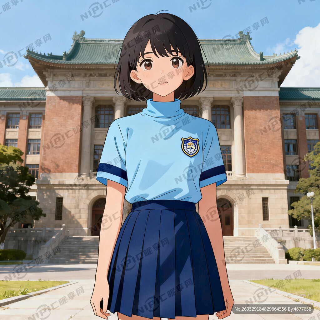 动漫女中学生 深蓝色装饰条
