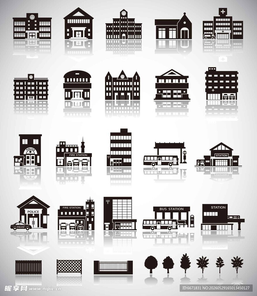 多样建筑轮廓图标集