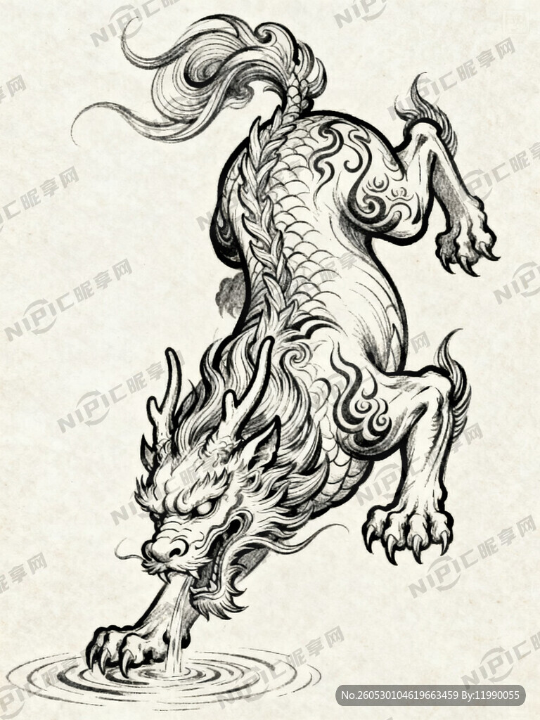 一款麒麟线稿 姿态优美有力量感