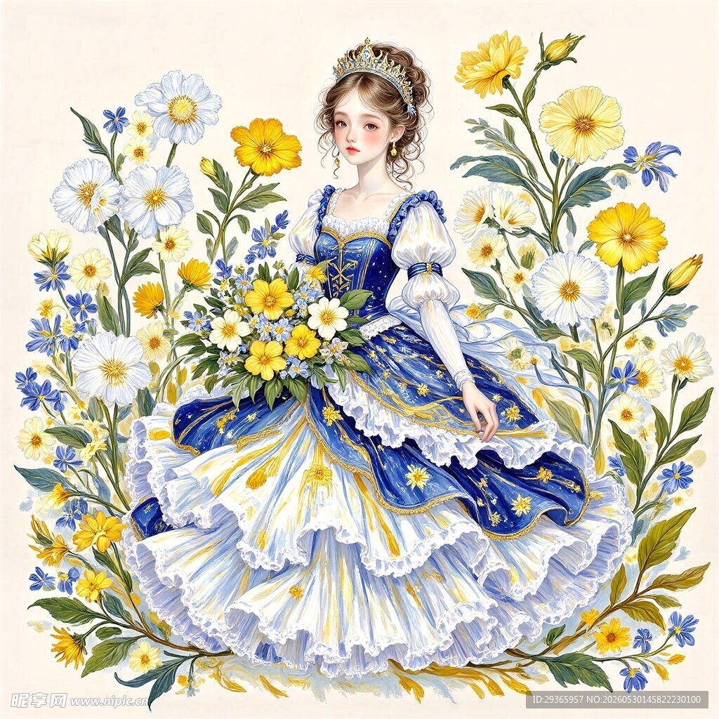 身着花裙的优雅复古少女