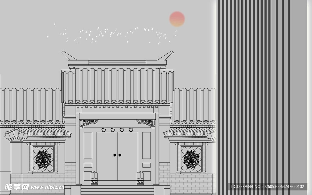 中式古建筑轮廓图