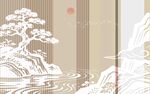 中式山水墨韵松树图景