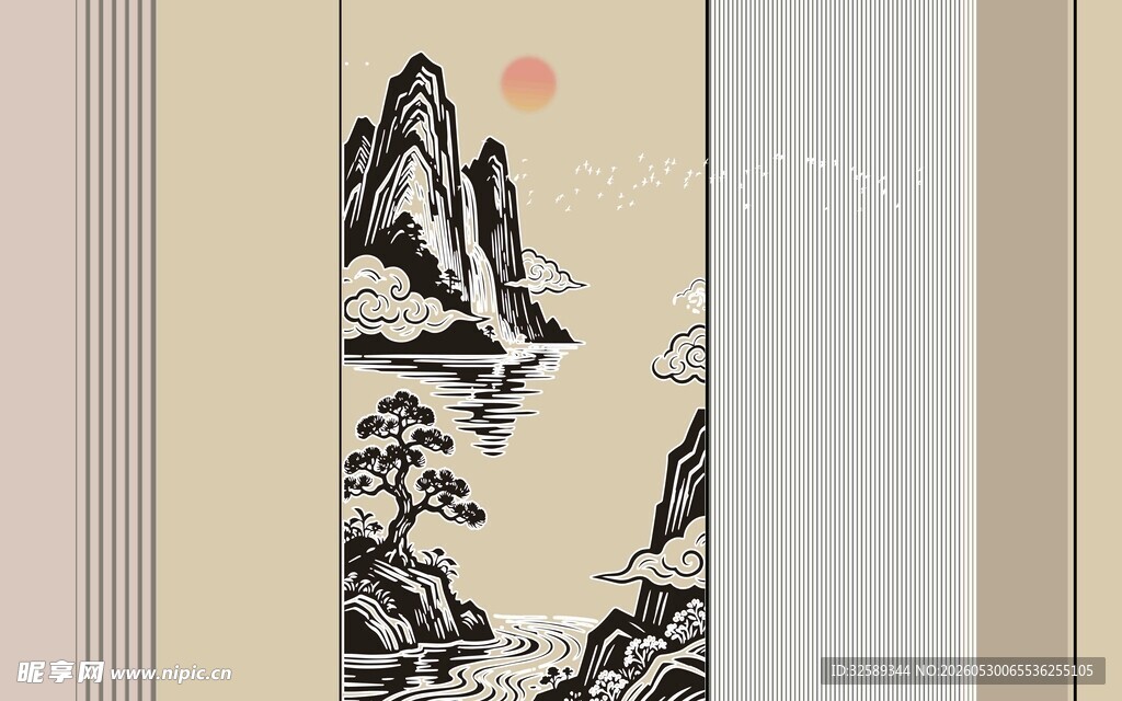 中式山水墨画意境图