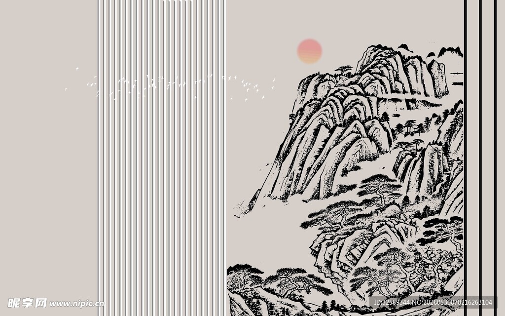 中式山水墨画意境图