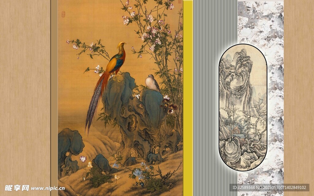 古代花鸟骑马图