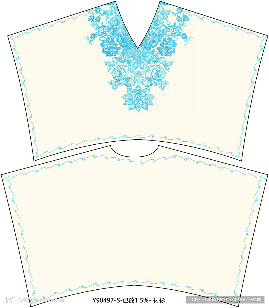 蓝花纹上衣服装设计图