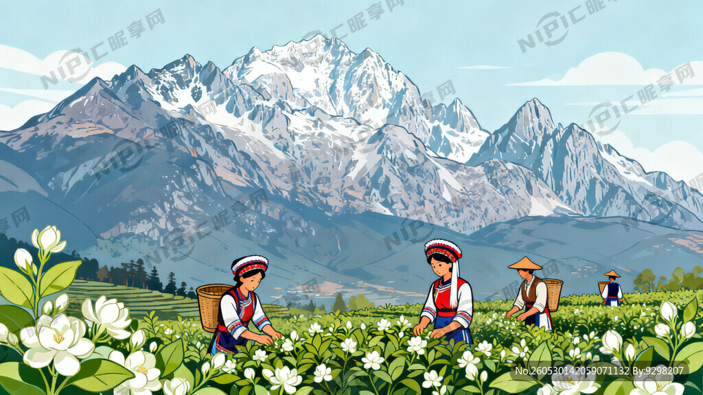 丽江玉龙雪山手绘图 全景图