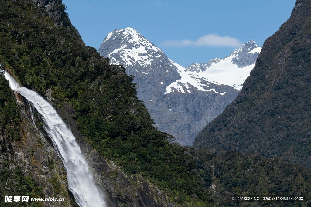 壮丽高山瀑布美景自然风景风光