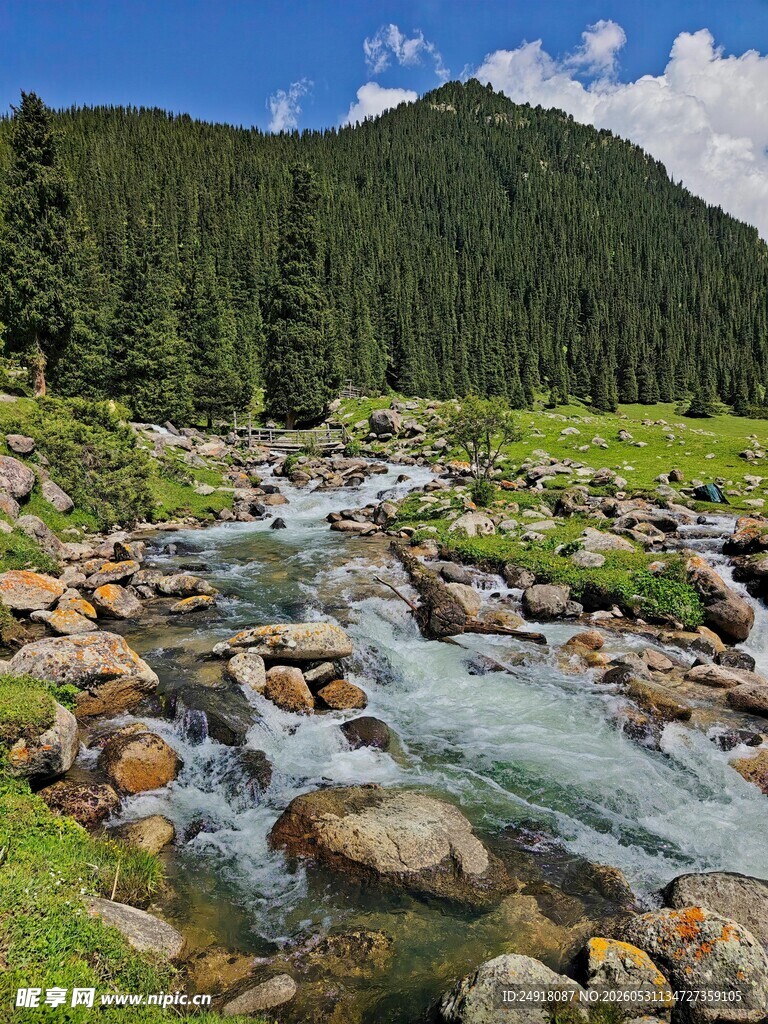 山间溪流绿意盎然自然风光风景