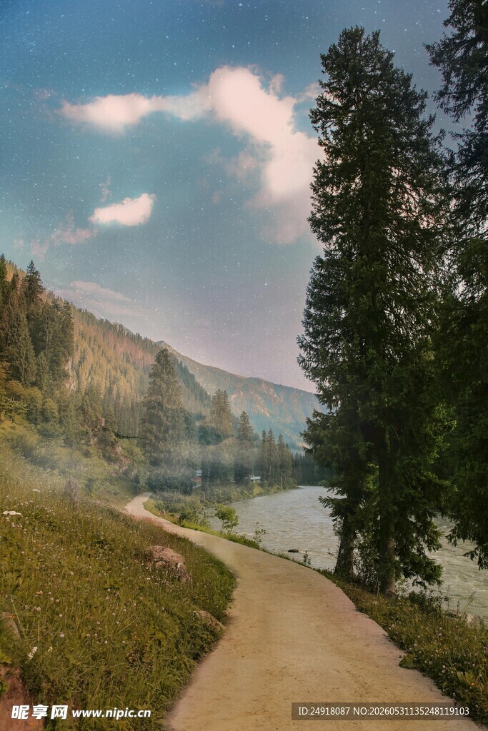 山间小径秀丽湖景自然风光风景