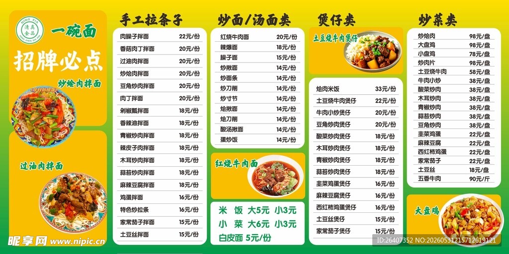 餐厅面馆菜单展示价目表灯箱