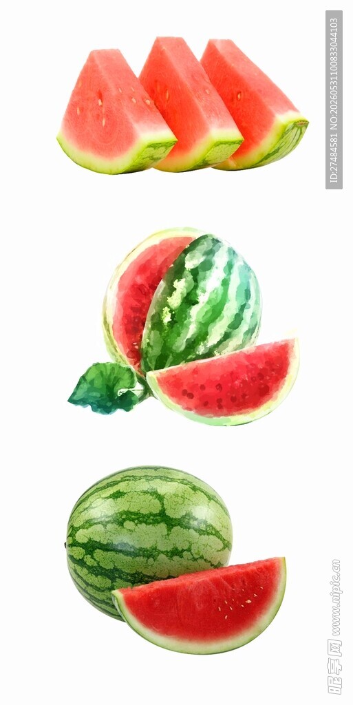多样西瓜切片及整瓜展示