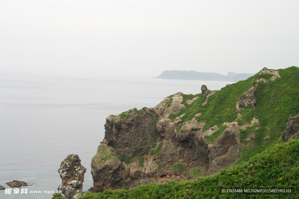 海岸边的嶙峋岩石与绿植