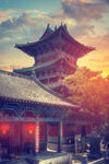 夕阳下的中式古建筑景观