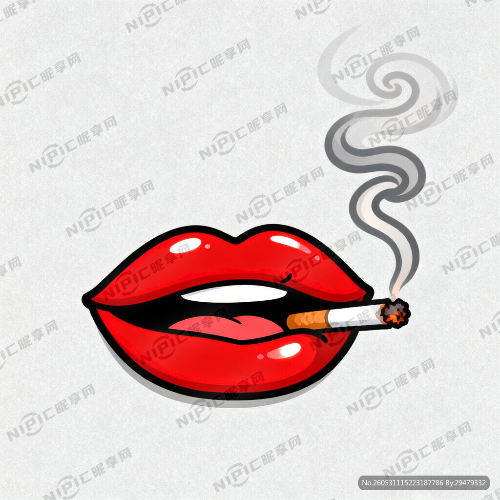 卡通红唇抽烟