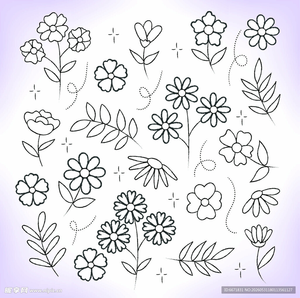 手绘简约花卉图案集合